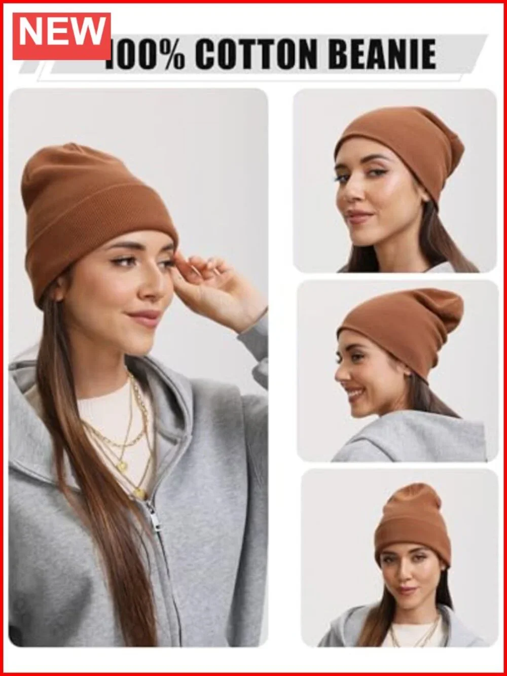 100% Cotton Beanie Hat Unisex Winter Knit Cuffed Skull Cap Soft Stretch Double